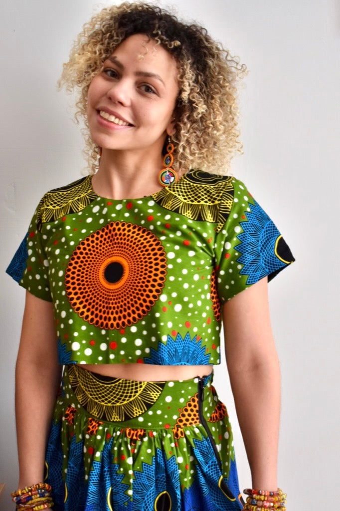 Ankara Crop Top with Pleated Skirt